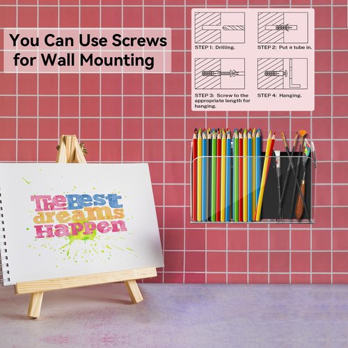 Lumanman Dry Erase Marker Holder with 3 Compartments, Wall Mounted Marker Organizer, Magnetic Marker Holder Organizer for Whiteboard, Fridge, Locker, Pen Holder for Wall, Acrylic Pencil Holder, Clear