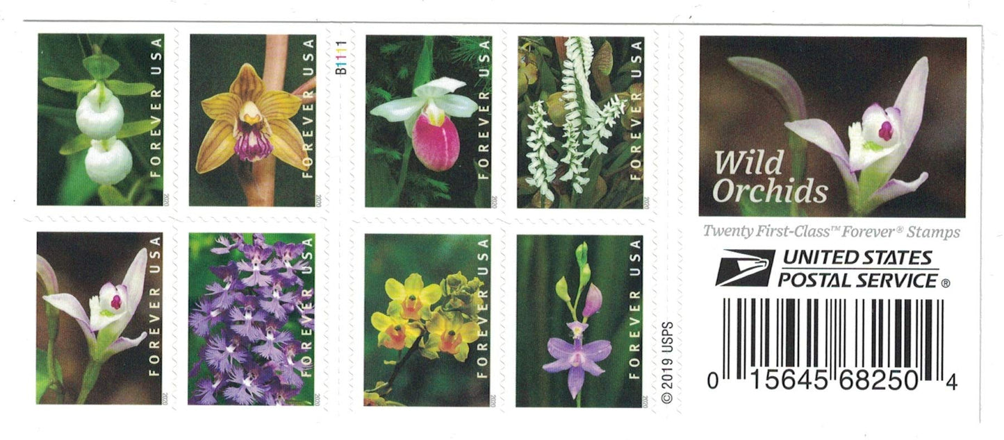Wild Orchids (Booklet of 20) First-Class Mail Forever Postage Stamps 2020 Scott 5445-5454