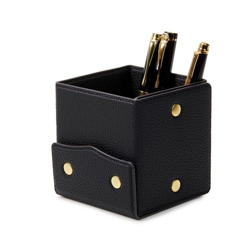 OARIE Vintage Pencil Holders,Pen Cup Microfiber Leather Pencil Cup, Synthetic Leather Pen Pots-Lychee Black(Snaps-Square)