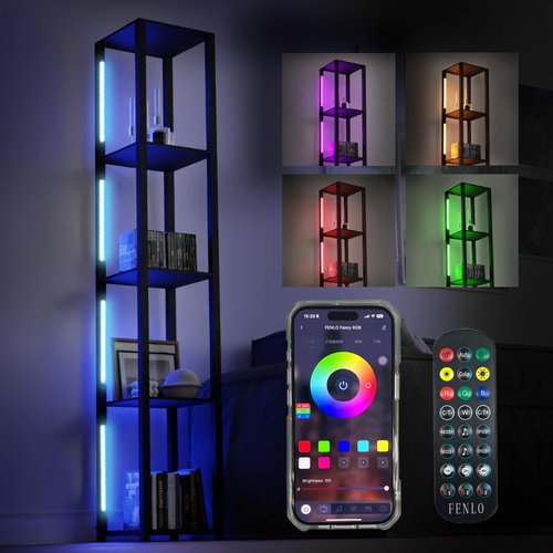 FENLO RGB Floor Lamp with Shelves - Full Color Temperature Control, Adjustable Brightness and Bright Long Lasting Integrated Lighting - Full Spectrum Color Changing Lights