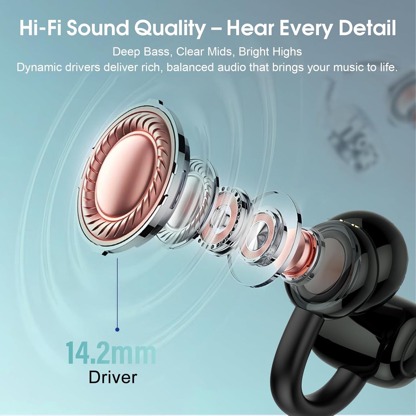 Skiennix Wireless Earbuds - Open Ear Bluetooth 5.4 Headphones with DNN Noise Cancelling, 48H Playtime, Secure Fit | Black