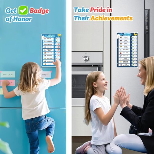 Upgraded Slider 3 in 1 Bedtime/Morning/Weekly Routine Chart for Kids, Magnetic Chore Chart for Kids with 99 Stickers, Cute Visual Schedule for Kids with Autism, ADHD Tools for Kids
