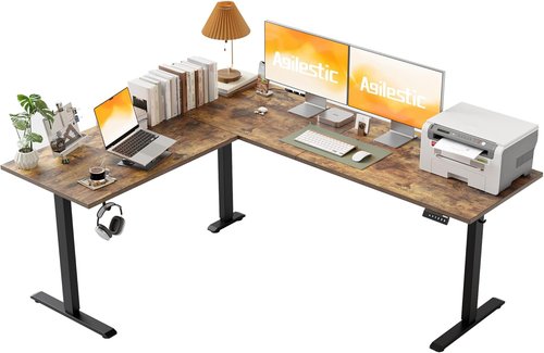 Agilestic L-Shaped Standing Desk - Adjustable Electric Height | Rustic Brown, 75x61 Inch