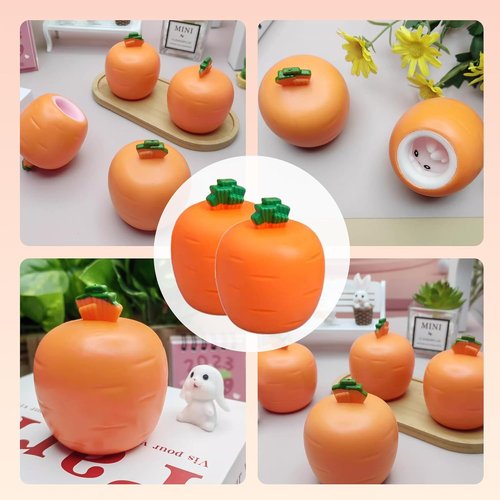 Carrot Rabbit Fidget Toys by Easter Basket Essentials - Fun Squeeze & Pop-Up Novelty Toy Set (3pcs)
