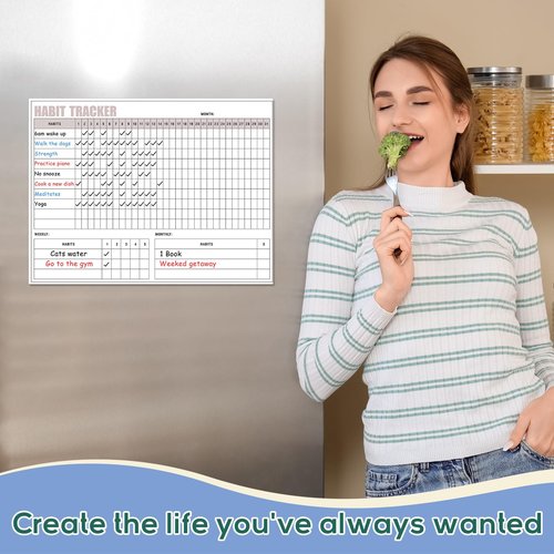 Maitys Habit Tracker Workout Journal 12 x 16 Inch Magnetic Workout Tracker Motivation Dry Erase Goal Habit Calendar for Refrigerator Whiteboard with 3 Marker Pens and 1 Eraser