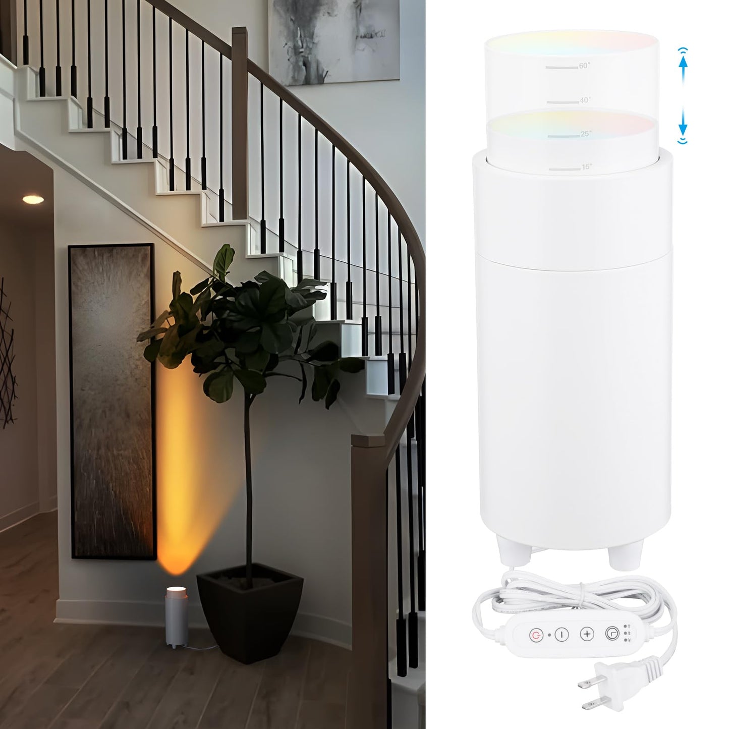 TORCHSTAR 5CCT LED Floor Can Light, 10.39 Inch High, 1200LM Zoomable Uplighting, Dimmable Spot Light with Auto Switch, 1800K-5000K, Adjustable Up Lights Indoor for Plant Picture, White