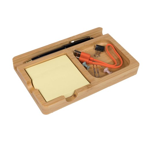 S&A WOODCRAFT Office Desk Organizer with Sticky Note Holder, Pen Slot & Phone Stand - Versatile Moso Bamboo Sticky Note Dispenser, Includes 100 3x3 Inch Pages & 4 Anti-Skid