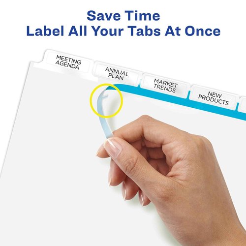 Avery 5 Big Tab Dividers for 3 Ring Binder, Easy Print & Apply Clear Label Strip, Index Maker Customizable White Tabs, 1 Set (11490) (Pack of 6)