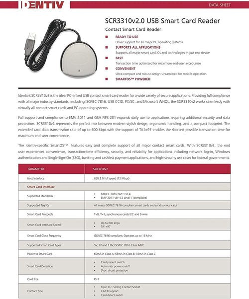 Identiv SCR3310v2.0 USB Smart Card Reader - Fast USB-C Connectivity for Secure Transactions