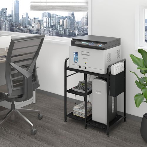 Sedegn Home Printer Stand with Charging Station, 24x18 Inches Stands for Large Printer, Printer Shredder Stand with Storage for Home Office, Table for Fax Machine/PC Tower (Black)