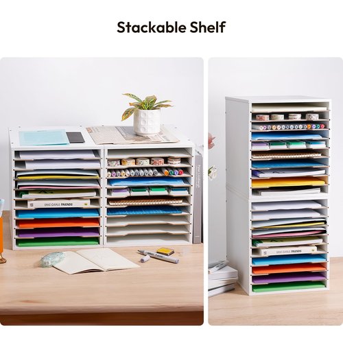 Yumkfoi 9x12 Construction Paper Organizer, 10-tier Adjustable File Sorter for A4 Paper, 8.5x11 Inch Desktop Organizer for Office, Home, School