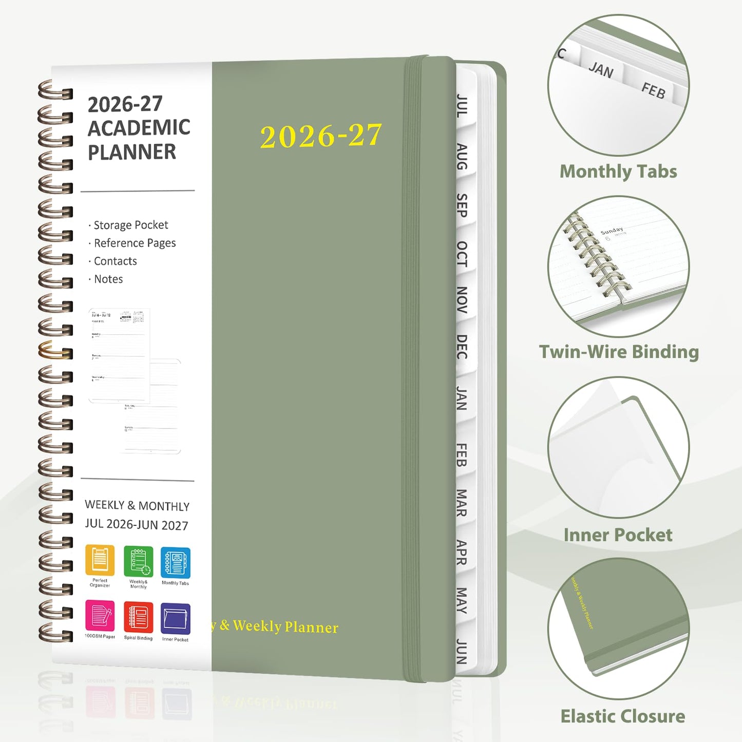 Planner 2026-2027, Weekly and Monthly Academic Year Calendar Planner, July 2026 - June 2027, Daily Agenda Book for Office School Supplies, A5(6.3'' x 8.5'')