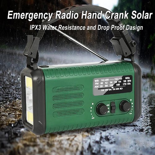 Emergency Weather Radio, 20000mAh/74000mWh Crank Radios, Solar Battery Powered Radio with AM/FM/NOAA, Portable Fast Phone Charger, Reading Lamp, SOS Alarm& Flashlight for Camping, Hiking (Green)
