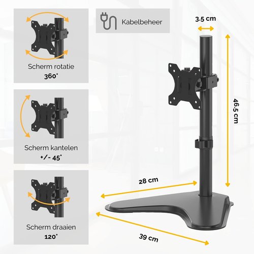 Fellowes 8049601 Professional Series Free-Standing Monitor Mount, Adjustable Computer Monitor Stand for Desk with Single Monitor Arm, 32 Inch Monitor Capacity