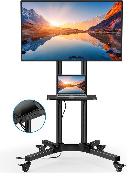 HUANUO Rolling TV Stand - Mobile Cart for 32-85 Inch Flat/Curved TVs | Tilt & Height-Adjustable, 132 lbs Capacity