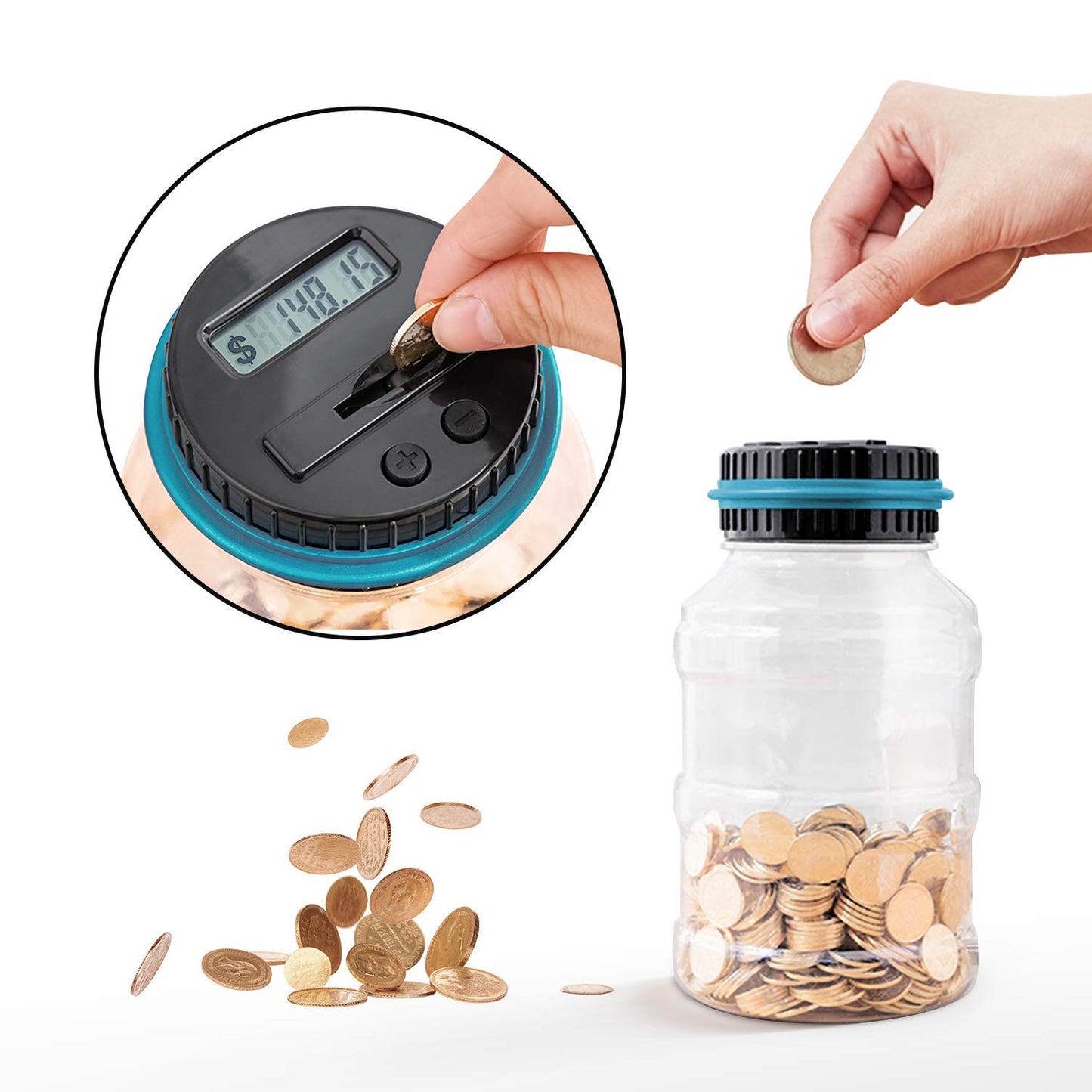 Large Piggy Bank for Boys Adults, Vcertcpl Digital Coin Counting Bank with LCD Counter, 1.8L Capacity Coin Bank Money Jar for Adults, Designed for All US Coins