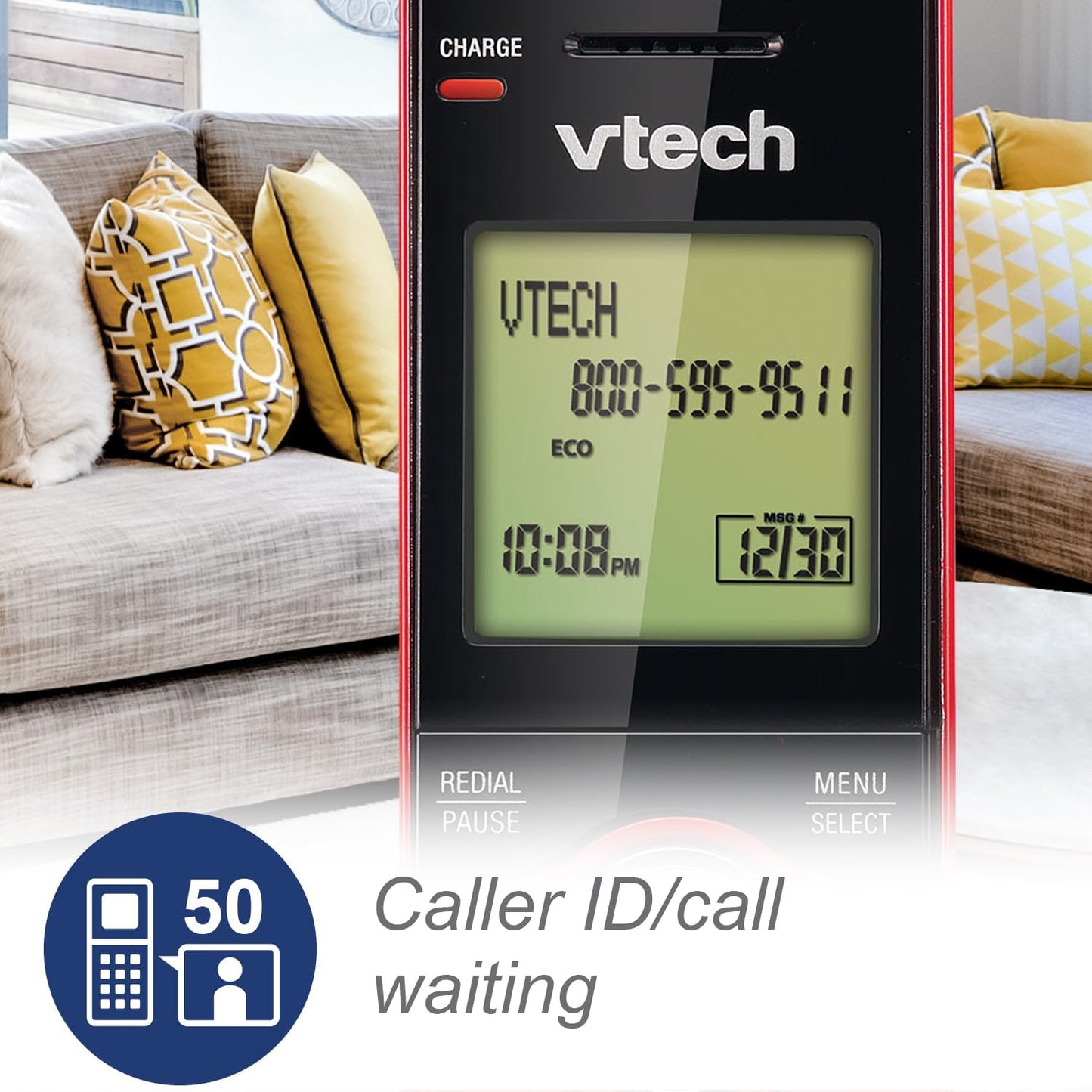 VTech CS6919-16 Cordless Phone - DECT 6.0, Red, Caller ID, Backlit Keypad & Full Duplex Speakerphone