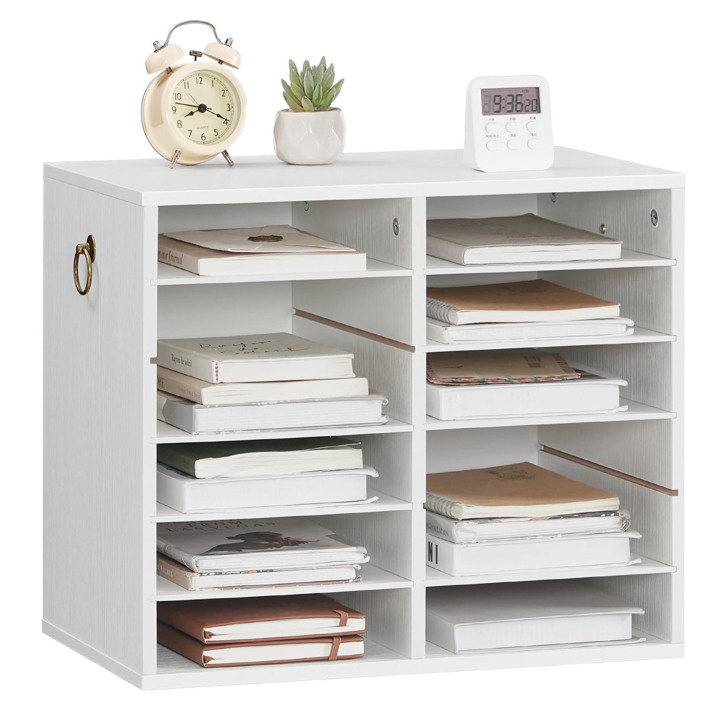 HOOBRO Literature Organizers, 12 Compartments Office Mailbox with Adjustable Shelves, Wood Countertop Literature Sorter for Office, Home, Classroom, Mailrooms Organization White WT12WF01