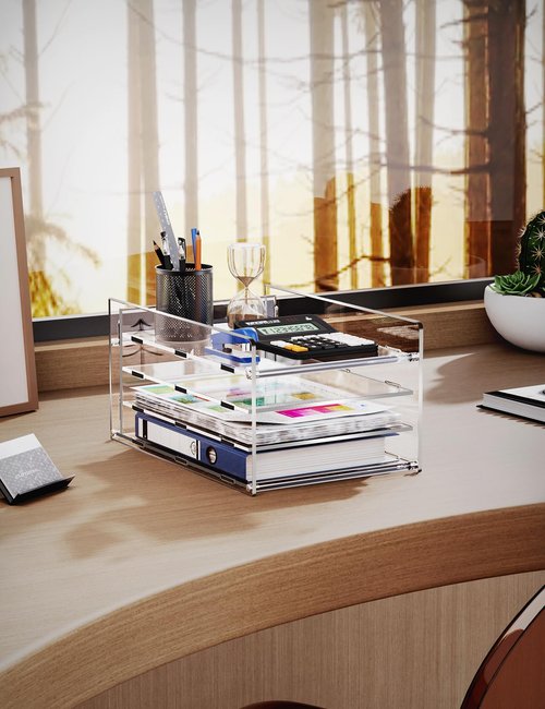 4 Tier Acrylic Paper Organizer for Desk, Paper File Tray Organizer Storage, Office Paper Organizer, Clear