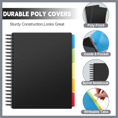 Yeaqee 4 Pack 5 Subject Notebook, College Ruled, Spiral Notebook with Removable Dividers, 8.5" x 11" 400 Pages (200 Sheets) Writing Journal for School Office Home Supplies