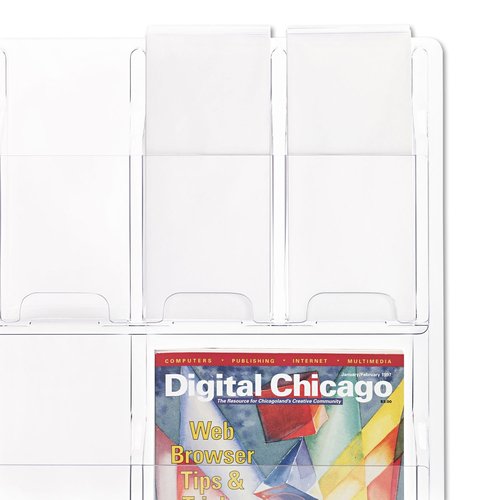 Safco 5605CL Reveal Literature Display, 3 Magazine and 6 Pamphlet, Clear,22.2"x30"x2"