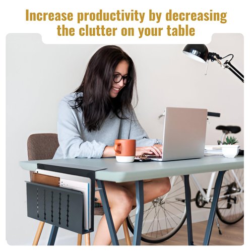 Desk Side Storage – Heavy-Duty Steel Laptop Holder Desk Attachment with Magnetic Pen Holder, Side Table No Drill Clamp Desk Organizer, Hanging Desk Organizer for Home & Office – Black