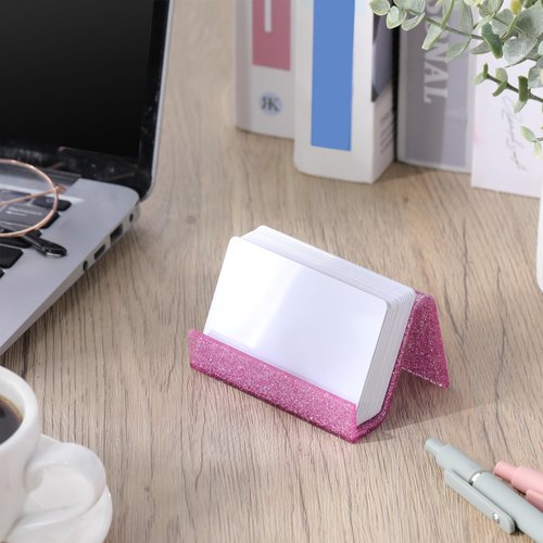 GlikCeil 6 Pack Pink Business Card Holder for Desk Glitter Acrylic Business Shine Card Holders Stand Organizer Display for Office Desktop