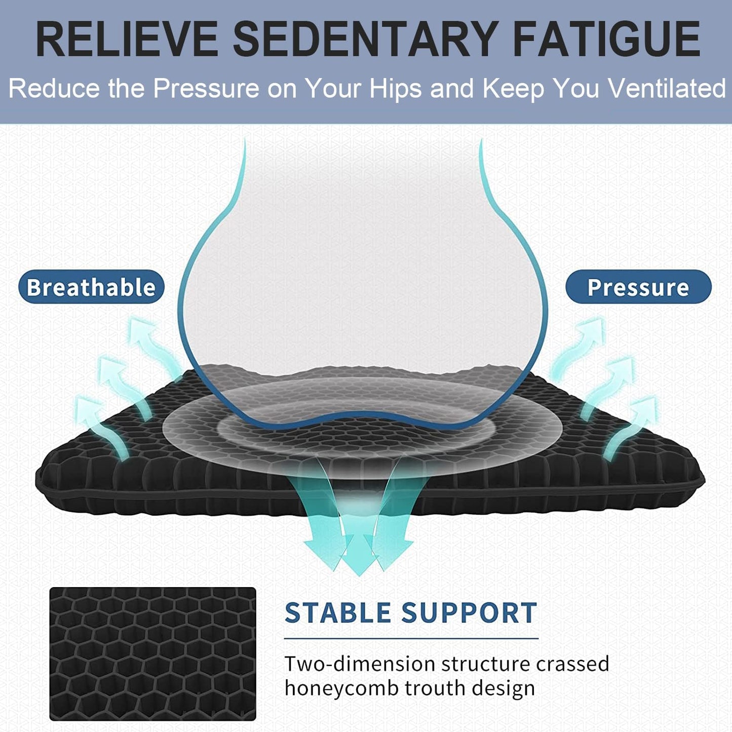 Skiennix Gel Seat Cushion - Jumbo & Thick Office Chair Cushion for Sciatica Relief | Non-Slip Wheelchair & Car Seat