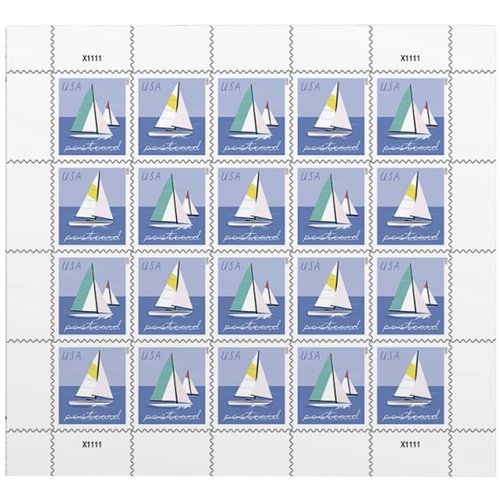 Sailboats Postcard Rate USPS Postage Stamp 1 Sheet of 20 US Postal Forever First Class Outdoor Ocean Lake Summer Sea Boat Water Party Wedding Celebration Anniversary (20 Stamps)