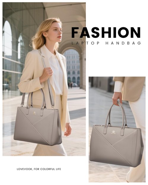 LOVEVOOK Laptop Tote Bag for Women with Large Cup Holder, 15.6 Inch PU Leather Work Bag Teacher Tote Bag, Waterproof Computer Bags Business Office Briefcase Handbag