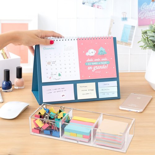 Dealpoli Acrylic 3in1 Sticky Note Holder Desk Organizer, 11.8" x 3.9" x 2.3" Self-Stick Memo Pad Dispenser for School Office Home Post Bank with 3 Compartments (DP003)