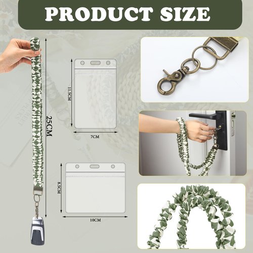 Marspark 2 Set Scrunchie Lanyards with 4 Card Holders for ID Badges and Keys Cute Stretchy Scrunchie Neck and Wrist Lanyards for Teacher Women Nurses School Office Supplies(Green,Floral)