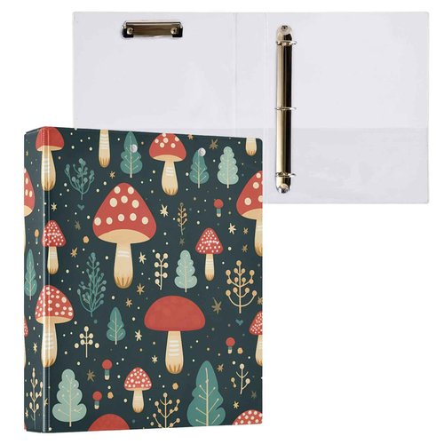 Cute Mushroom Red 3 Ring Binders with Clipboard File Folder for Office School with Pocket