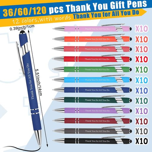 Seajan 120 Pcs Employee Appreciation Gift - 2 in 1 Stylus Ballpoint Pen - Thank You for All You Do - Funny Touch Screen Gift for Men Women Coworker Volunteer Teacher Student