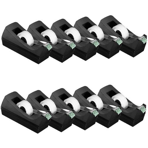 MJUNM Transparent Tape with Dispenser 10 Pack Tape Dispensers Desk unweighted Non Skid Base Desktop Dispenser Bulk for Office Home School