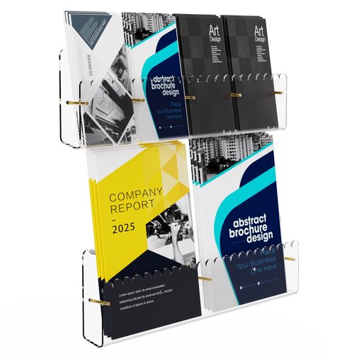 Laumffon Brochure Holder Wall Mount, 2 Pack Acrylic Modular Flyer with Adjustable Magnetic Golden Bolt, Wavy Lace Pamphlet Display Stand for Organizer Trifold Flyer, Document, Leaflet, 4 Slots
