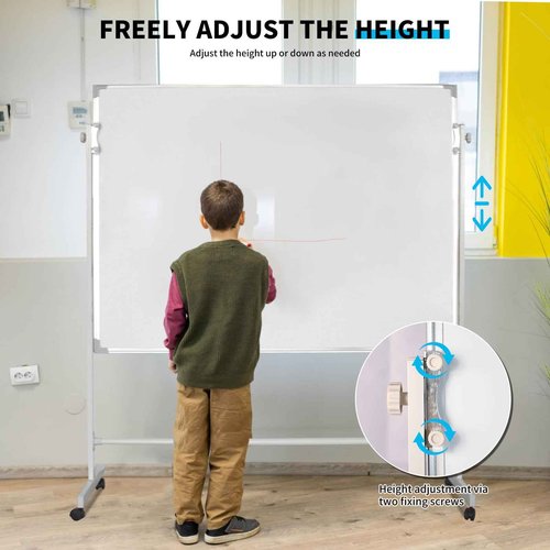 Mobile Double-Sided Whiteboard 48" x 36" with Stand, Portable Rolling Dry Erase Board, Includes 1 Eraser, 2 Markers, 4 Magnetic Pins, Aluminum Frame for Office, Home, School, Classroom
