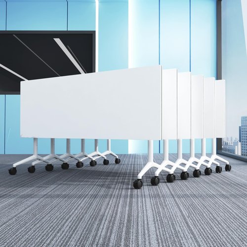 Conference Room Tables, Folding Conference Table, White Flip Top Mobile Training Tables with Wheels, Large Conference Seminar Table for Office Meeting Room (6Pcs 47.2”)