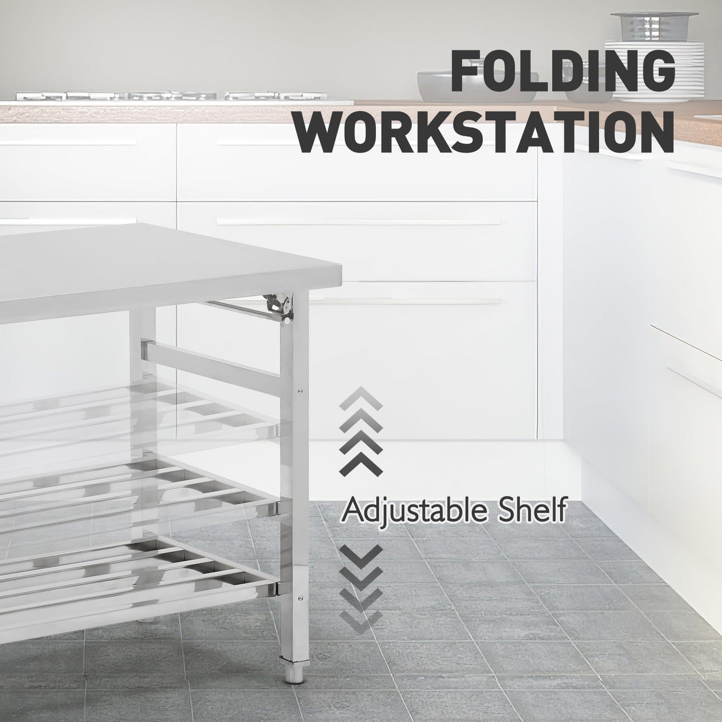 GAOMON Stainless Steel Prep Table 24 x 60 Inch, Worktables & Workstations, NSF Commercial Heavy Duty Stainless Steel Folding Work Table with Adjustable Undershelf for Kitchen Dining Home