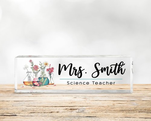 Personalized Laboratory Desk Sign, Floral Chemistry Lab Scientist Gift, Science Teacher Desk Name Plates for Classroom, Chemistry Gift for Biology Teacher, Desks Decoration, Appreciation
