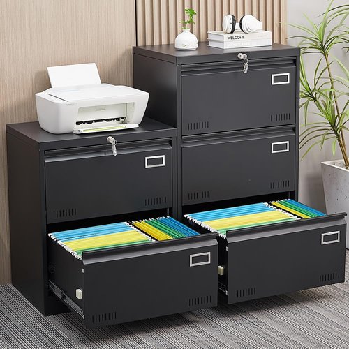 Jintop 2 Drawer Lateral File Cabinet with Lock and Card Holder, Multifunctional Metal Filing Cabinets w/Heavy 3 Section Slide Rail & Breathable Holes,for Legal/Letter/A4,Black