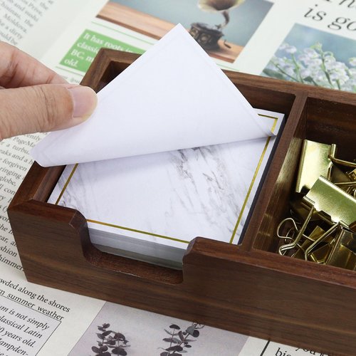 Buqoo Sticky Note Holder, 2 in1 Black Walnut Wood Self Stick Note Holder Memo Pad Holder Dispenser Organizer, Post It Note Dispenser Cube Holder for 3 x 3 pads for School Office Home Desk Accessories