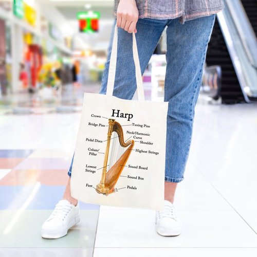 JXGZSO Musician Gift Harp Instrument Anatomy Tote Bag Harp Lover Gift Harp Player Gift Music Teacher Gift Harpist Gift