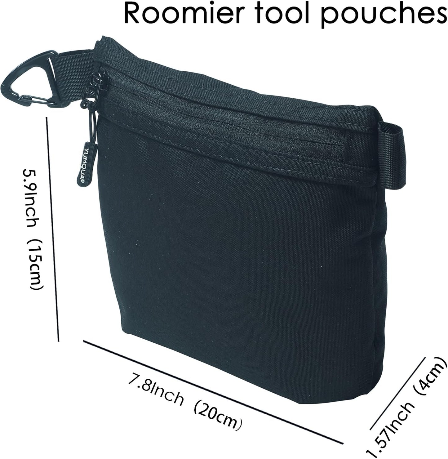 YUMQUA Water-Resistant Zipper Pouch - Small Nylon Travel Bag with Carabiner Clip | Black