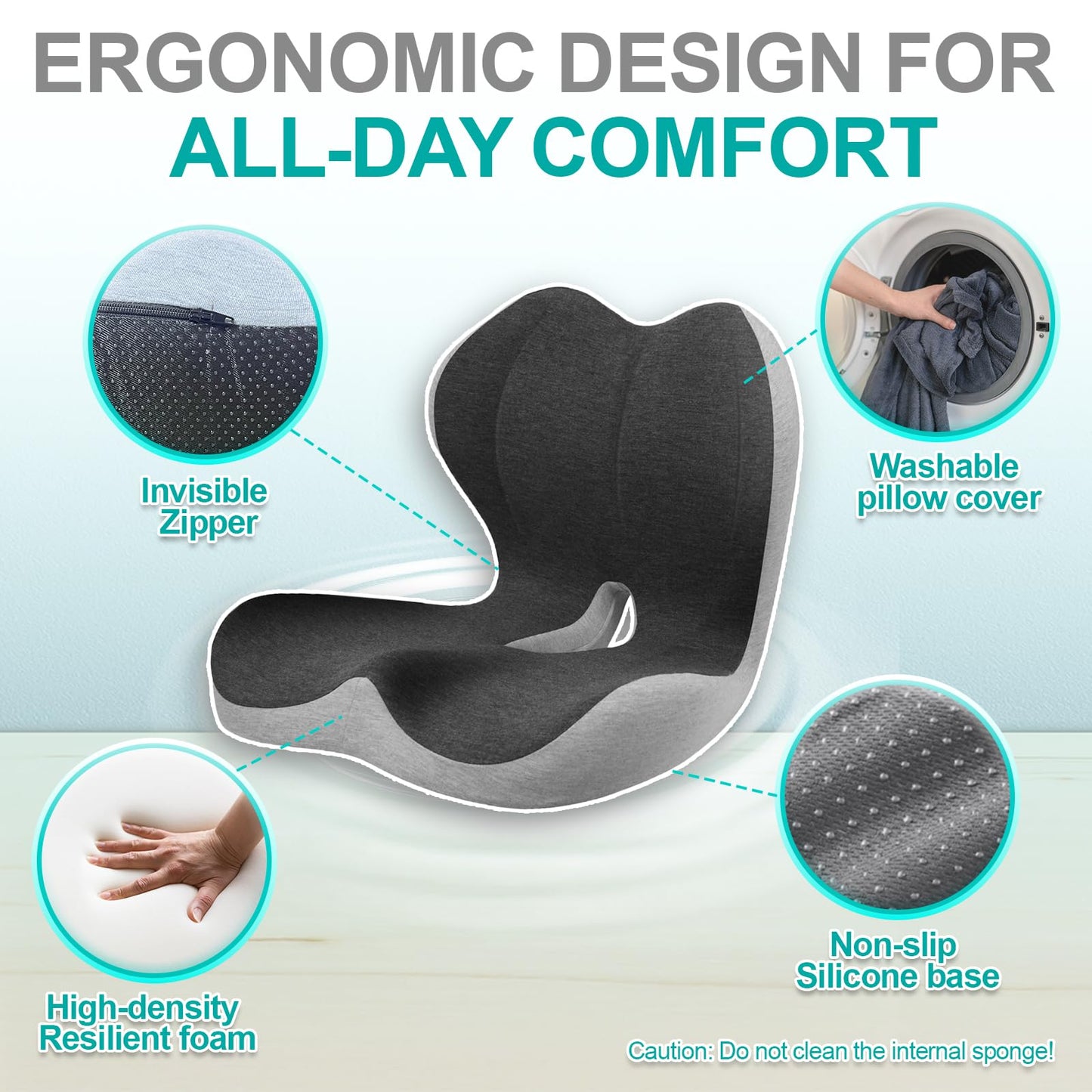 Seat Cushion for Office Chair, Car and Wheelchair Use, with Lumbar Support Pillow and Memory Foam Coccyx Cushion for Tailbone, Back, Sciatica, Ergonomic seat Cushion