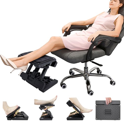 Kalnweis Adjustable Foot Rest and Footstool Under Desk, Ergonomic Leg Rest with Massage Roller, Height & Angle Adjustable, Detachable Cushion for Office and Home (Black)