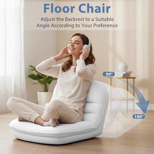DUMOS Comfy Saucer Chair - PU Leather Foldable Floor Chair with Back Support | Stylish White for Small Spaces