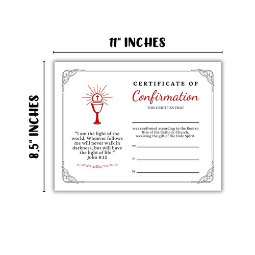 Certificate of Catholic Confirmation 30pk 8.5x11” Roman Rite Dedication Ceremony Priest Religious Sacrament Teachings Reconciliation