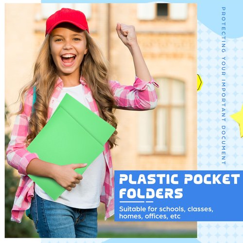 6 Pcs Green Heavy Duty Plastic Folders 2 Pocket File Folder Fit Letter Size for Home Office School Communication Presentation Report Sheet Protectors (Green)