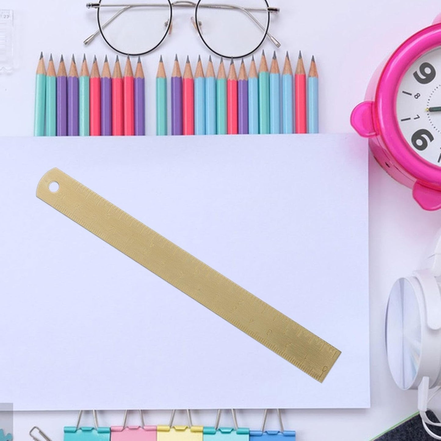 Skiennix Brass Ruler - Gold Metal Drawing Tool for School & Office | Perfect for Geometry & Drafting